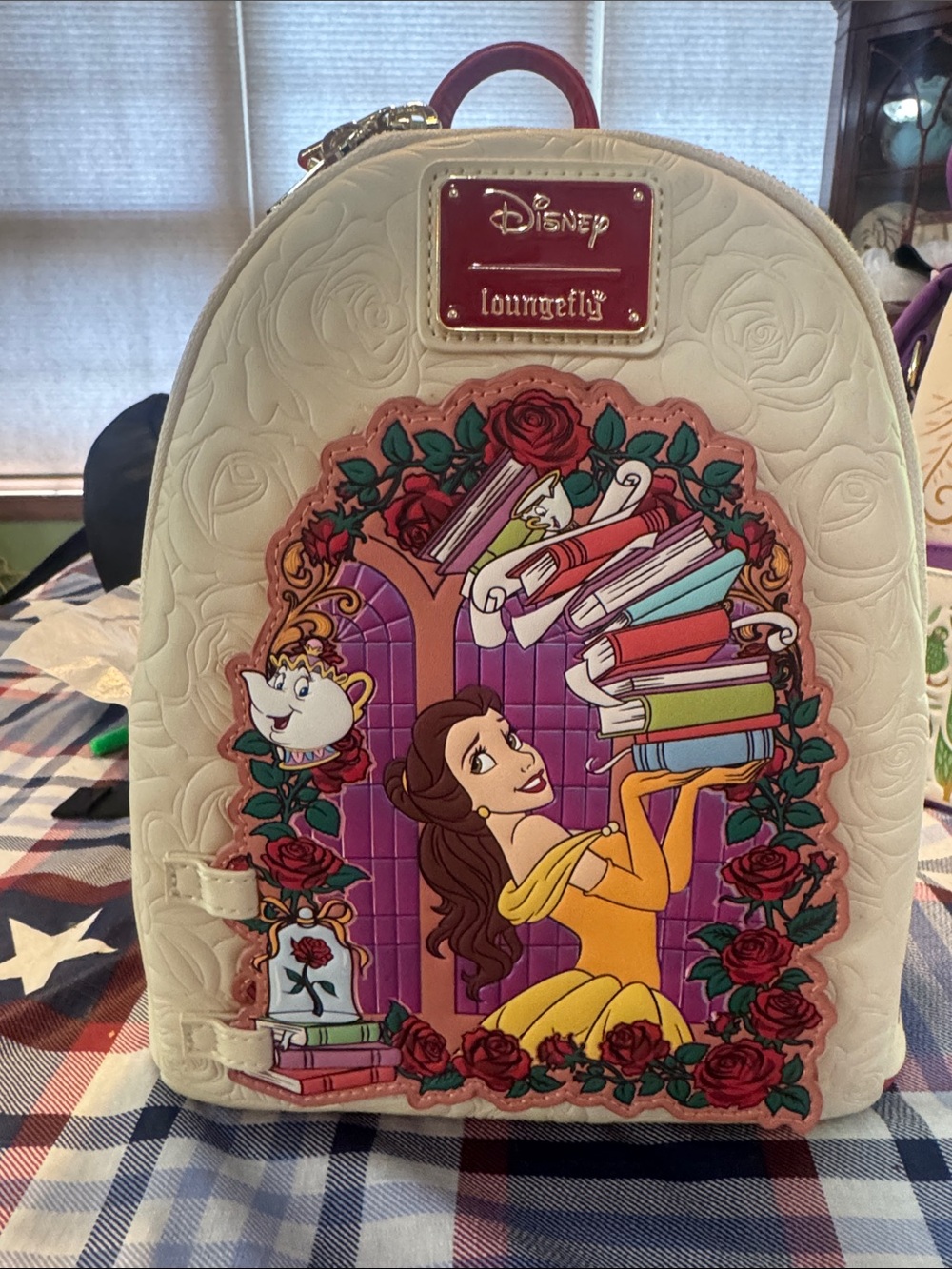 Loungefly Disney Beauty and the Beast White Multi-Color Mini Backpack